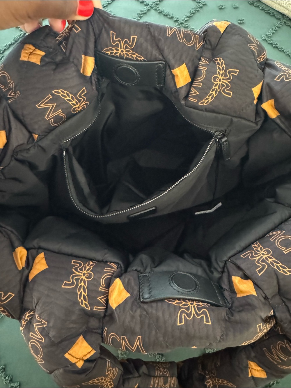MCM Black & Cognac Logo Quilted Puffer Tote - Picture 5 of 13